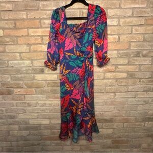 Skies Are Blue Vibrant Colorful Tropical Leaves Dress SZ XS